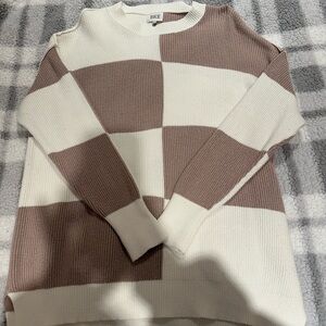 BKE Waffle Knit Sweater in Cream and Tan